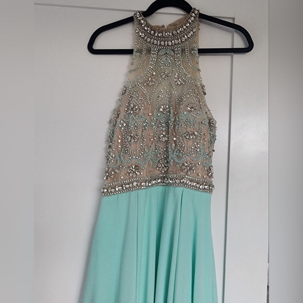 Terani Couture Blue Rhinestone Prom Dress Size 12 Backless - Picture 5 of 10